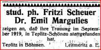 Marriage announcement, Jdische Zeitung 1919, Vol. 39
